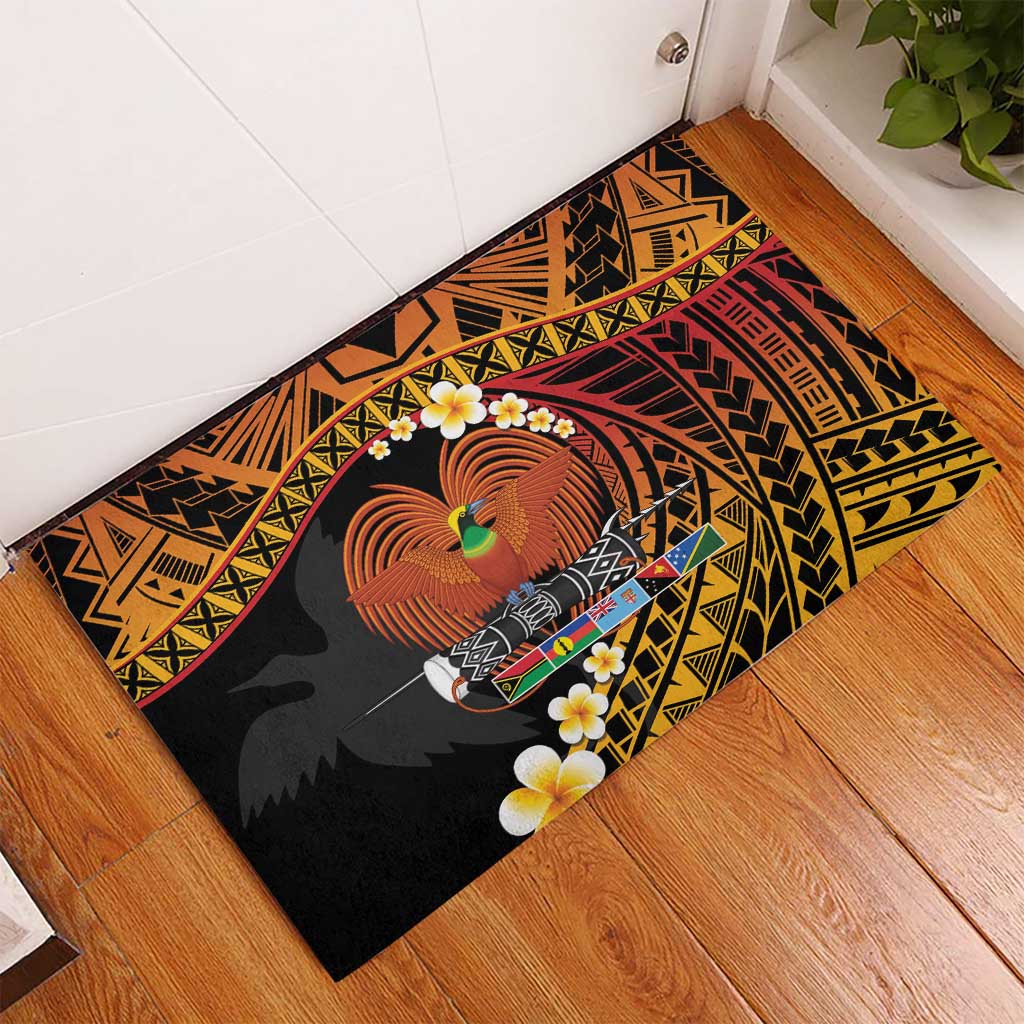 Melanesian Papua New Guinea Rubber Doormat Plumeria Bird of Paradise Tribal