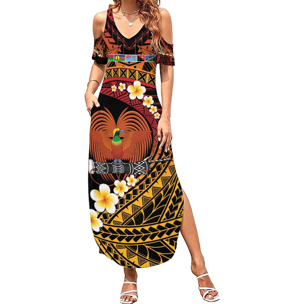 Melanesian Papua New Guinea Summer Maxi Dress Plumeria Bird of Paradise Tribal