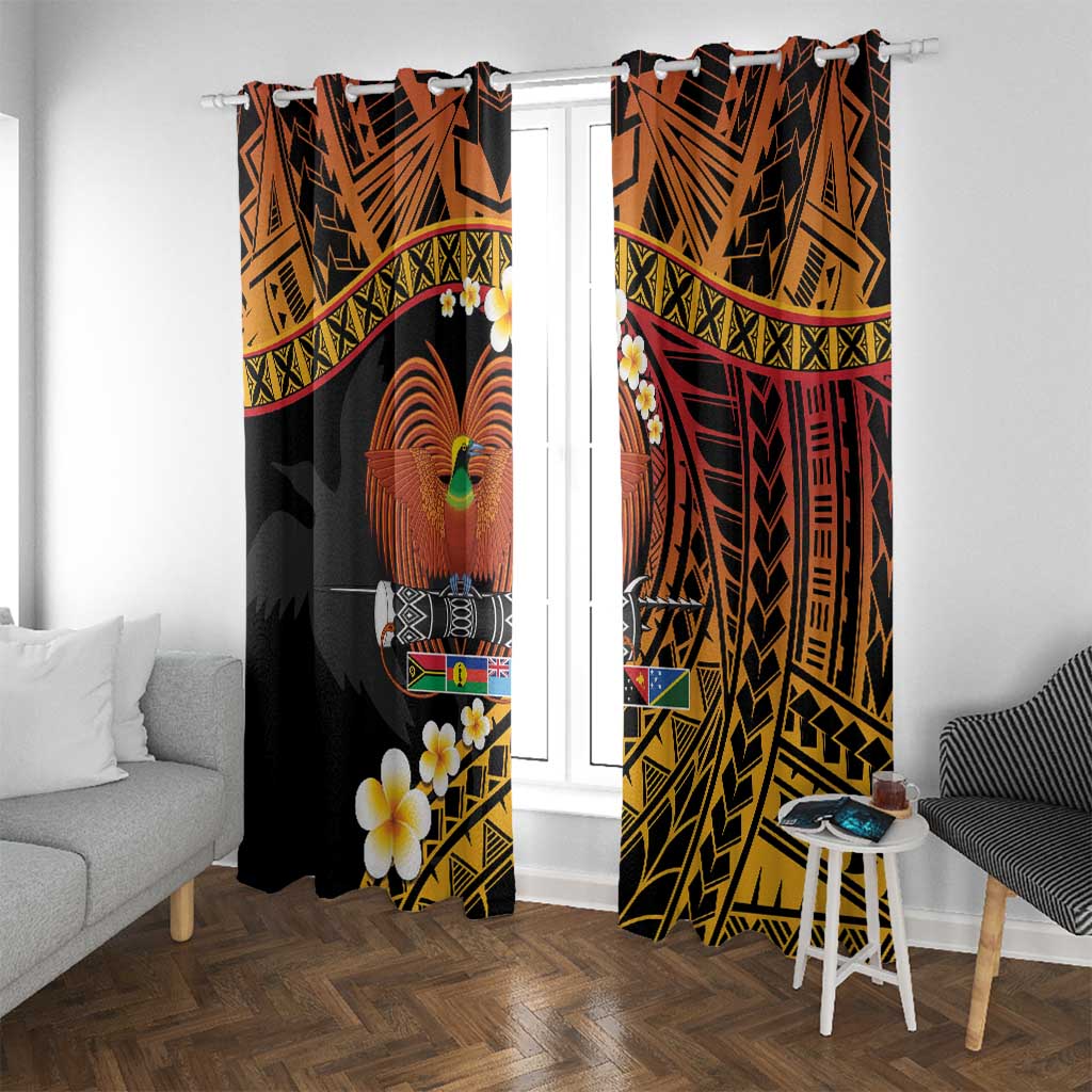 Melanesian Papua New Guinea Window Curtain Plumeria Bird of Paradise Tribal