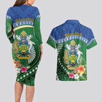 Melanesian Solomon Islands Couples Matching Long Sleeve Bodycon Dress and Hawaiian Shirt Tropical Shark Tattoo LT9 - Polynesian Pride