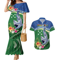 Melanesian Solomon Islands Couples Matching Mermaid Dress and Hawaiian Shirt Tropical Shark Tattoo LT9 Blue - Polynesian Pride