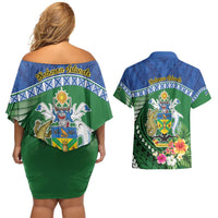 Melanesian Solomon Islands Couples Matching Off Shoulder Short Dress and Hawaiian Shirt Tropical Shark Tattoo LT9 - Polynesian Pride