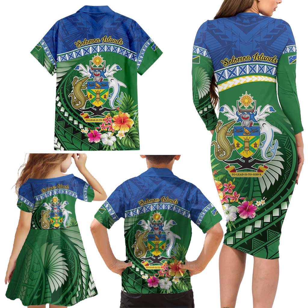 Melanesian Solomon Islands Family Matching Long Sleeve Bodycon Dress and Hawaiian Shirt Tropical Shark Tattoo LT9 - Polynesian Pride