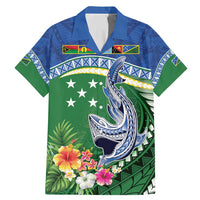 Melanesian Solomon Islands Family Matching Mermaid Dress and Hawaiian Shirt Tropical Shark Tattoo LT9 Dad's Shirt - Short Sleeve Blue - Polynesian Pride