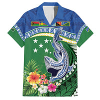 Melanesian Solomon Islands Family Matching Short Sleeve Bodycon Dress and Hawaiian Shirt Tropical Shark Tattoo LT9 Dad's Shirt - Short Sleeve Blue - Polynesian Pride