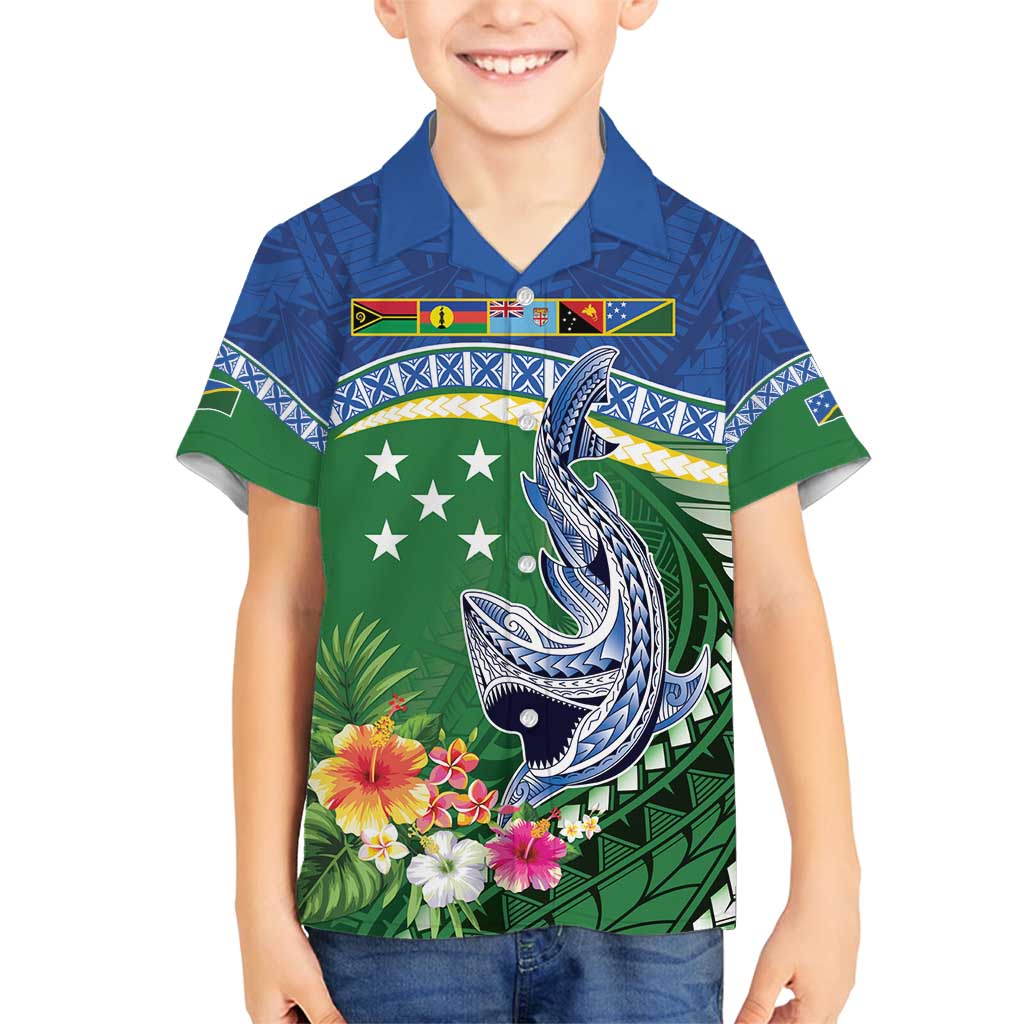 Melanesian Solomon Islands Family Matching Summer Maxi Dress and Hawaiian Shirt Tropical Shark Tattoo LT9 Son's Shirt Blue - Polynesian Pride