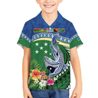 Melanesian Solomon Islands Family Matching Summer Maxi Dress and Hawaiian Shirt Tropical Shark Tattoo LT9 Son's Shirt Blue - Polynesian Pride