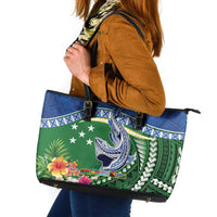Melanesian Solomon Islands Leather Tote Bag Tropical Shark Tattoo LT9 Blue - Polynesian Pride