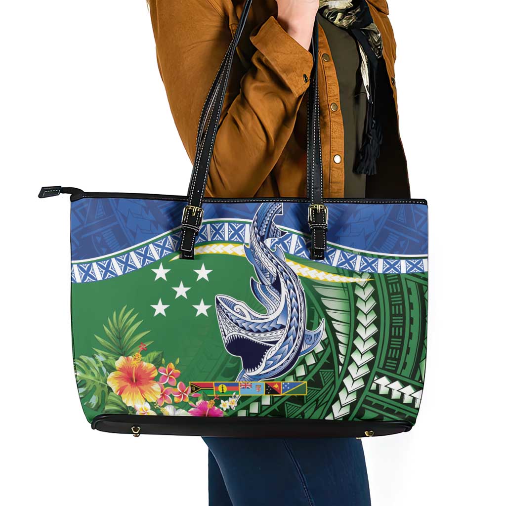Melanesian Solomon Islands Leather Tote Bag Tropical Shark Tattoo LT9 - Polynesian Pride