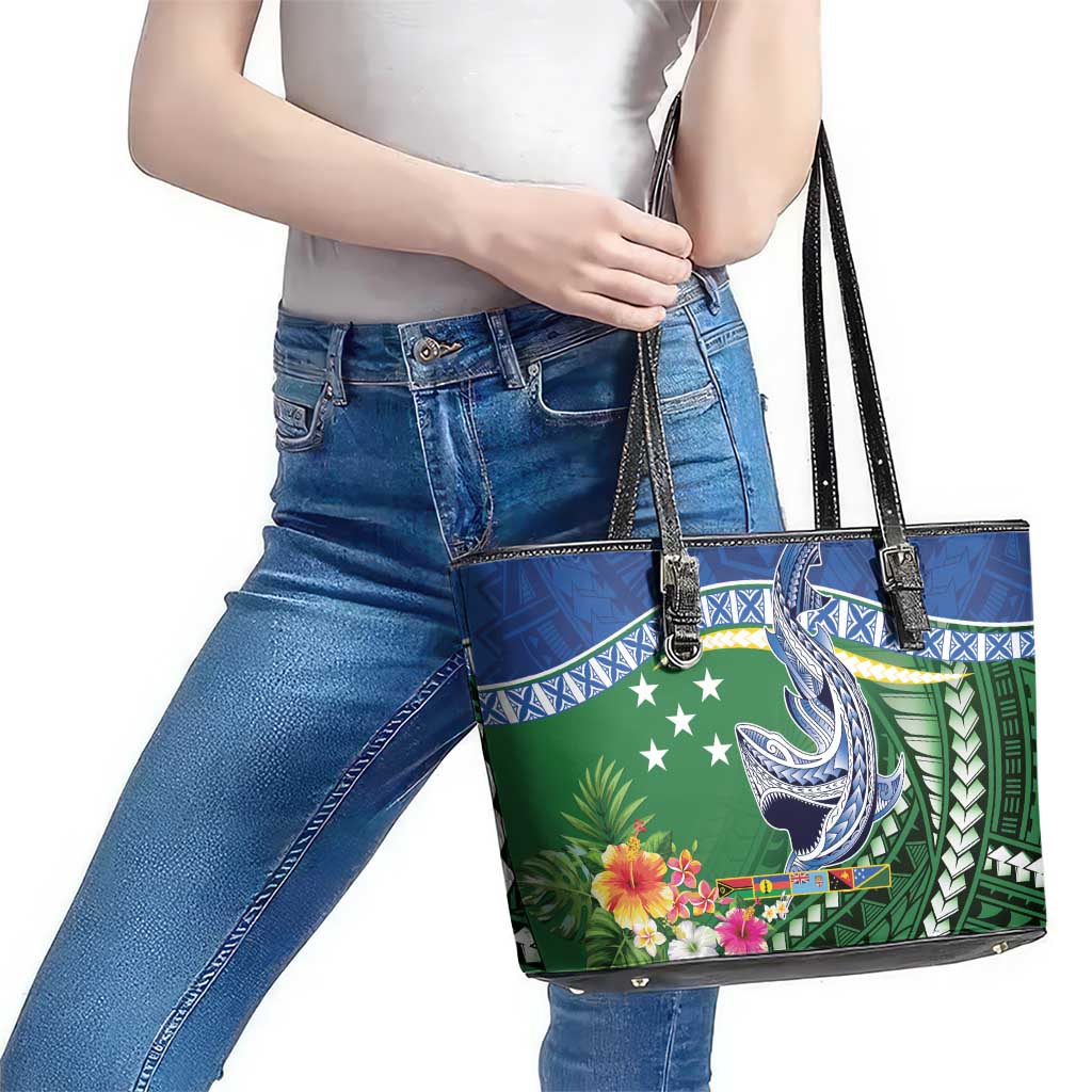 Melanesian Solomon Islands Leather Tote Bag Tropical Shark Tattoo LT9 - Polynesian Pride