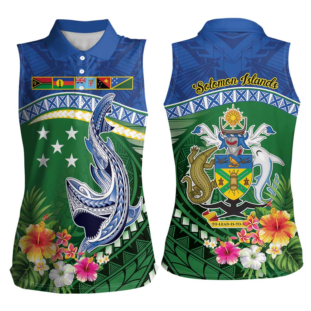 Melanesian Solomon Islands Women Sleeveless Polo Shirt Tropical Shark Tattoo LT9 - Polynesian Pride