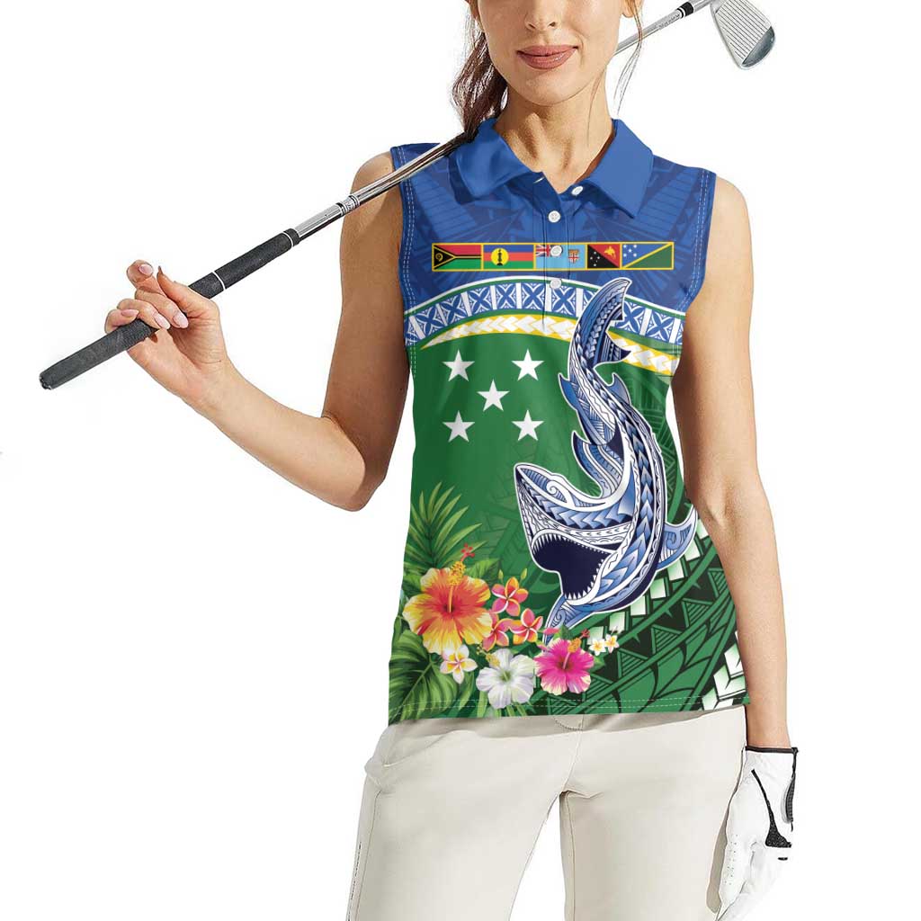 Melanesian Solomon Islands Women Sleeveless Polo Shirt Tropical Shark Tattoo LT9 - Polynesian Pride