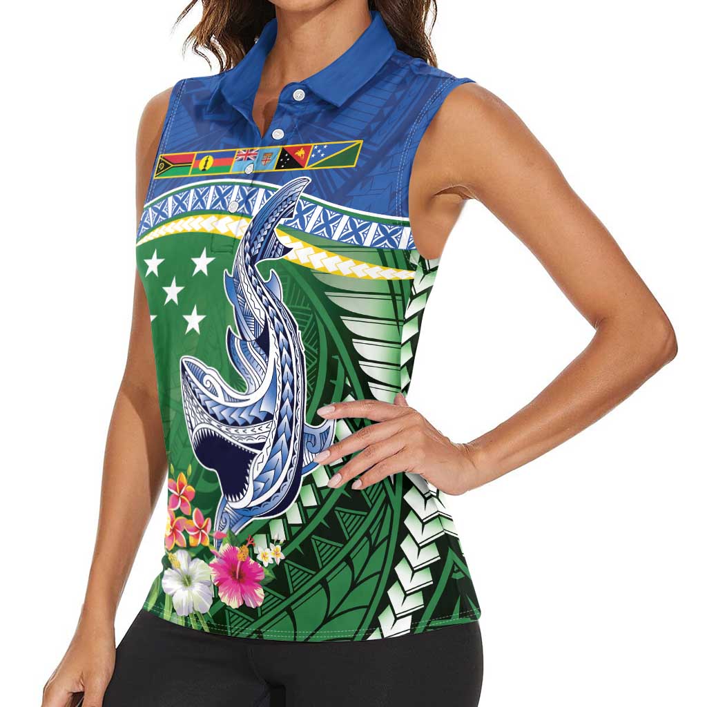 Melanesian Solomon Islands Women Sleeveless Polo Shirt Tropical Shark Tattoo LT9 - Polynesian Pride