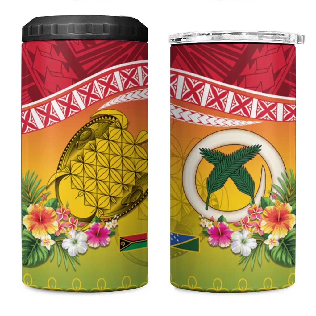 Melanesian Ni-Vanuatu 4 in 1 Can Cooler Tumbler Sea Turtle with Sand Drawing Pattern