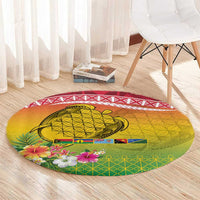Melanesian Ni-Vanuatu Round Carpet Sea Turtle with Sand Drawing Pattern