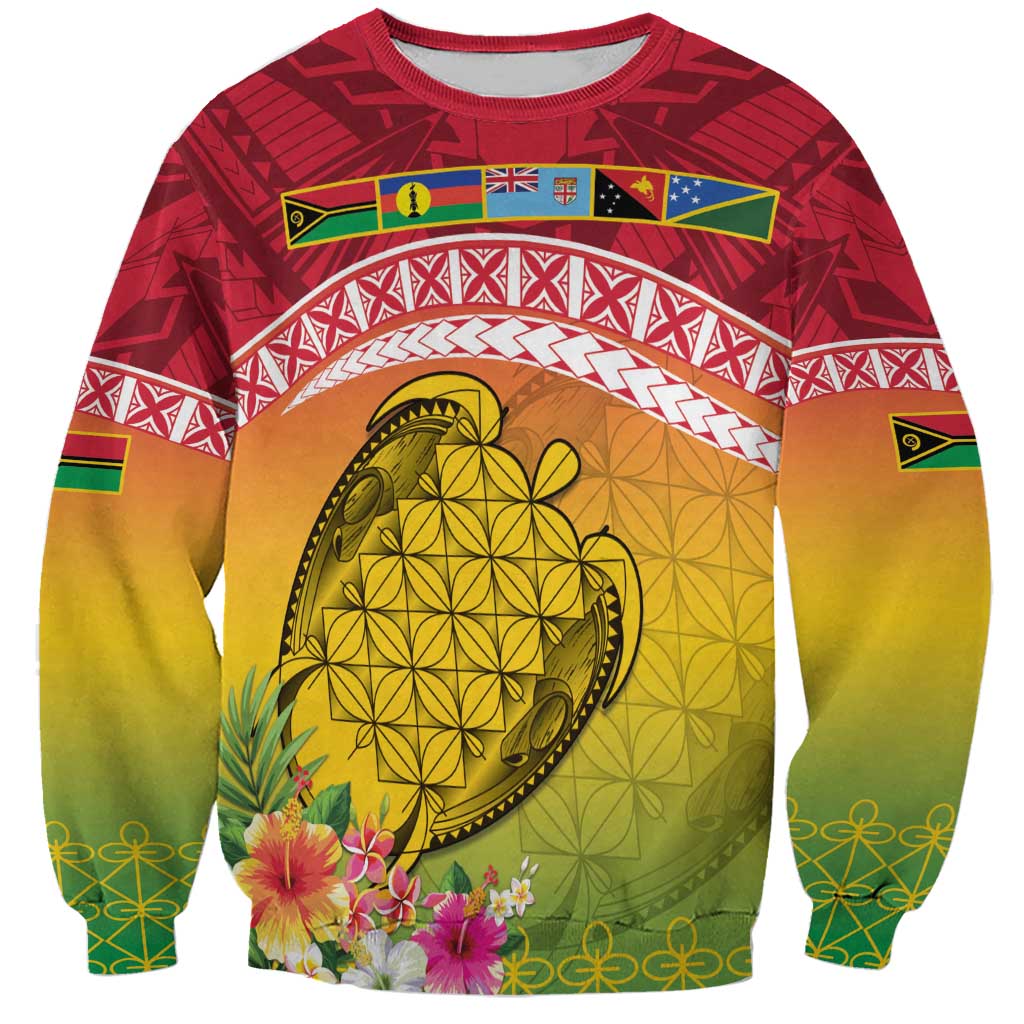 Melanesian Ni-Vanuatu Sweatshirt Sea Turtle with Sand Drawing Pattern LT9 Unisex Reggae - Polynesian Pride