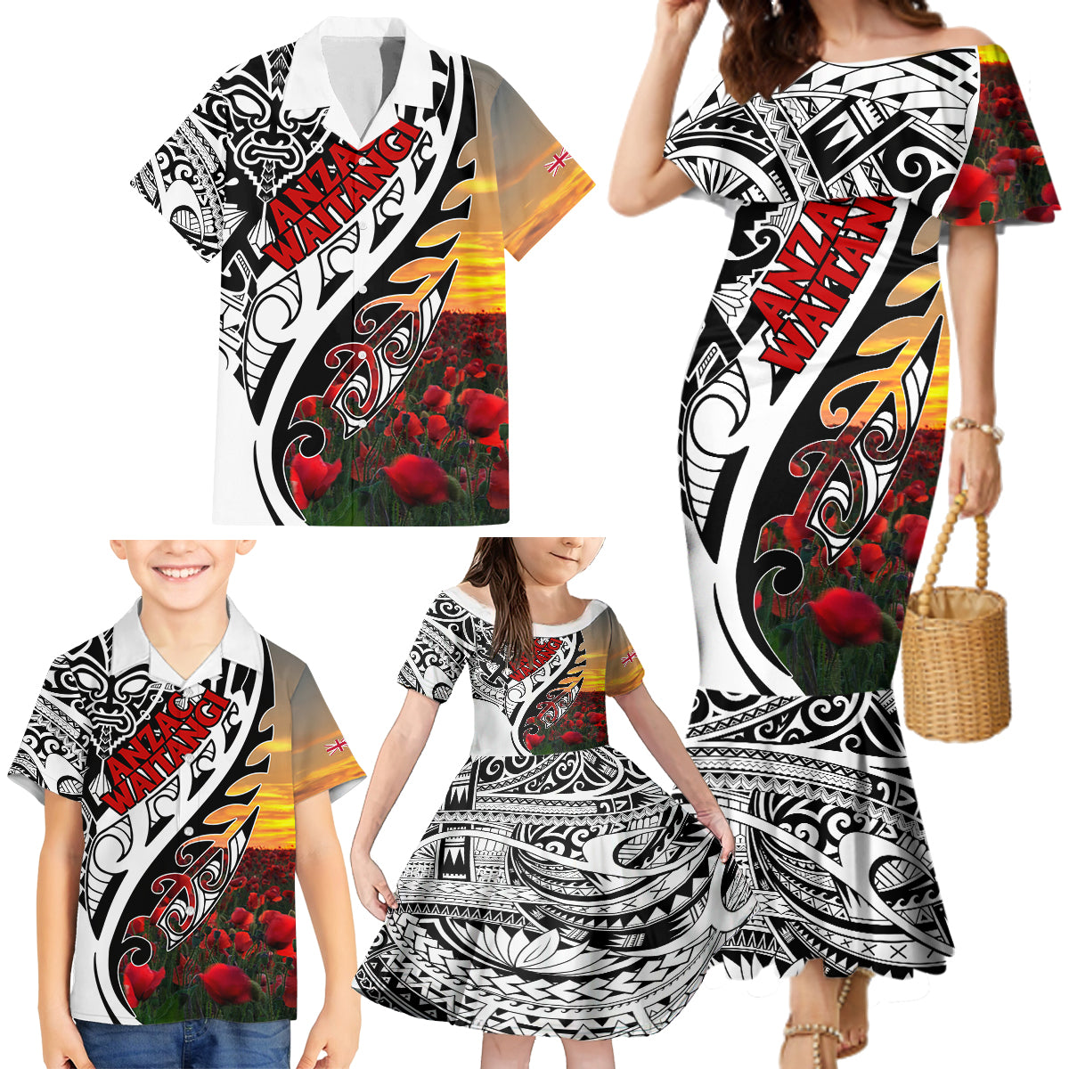 Personalised New Zealand Waitangi and ANZAC day Family Matching Mermaid Dress and Hawaiian Shirt LT9 - Polynesian Pride