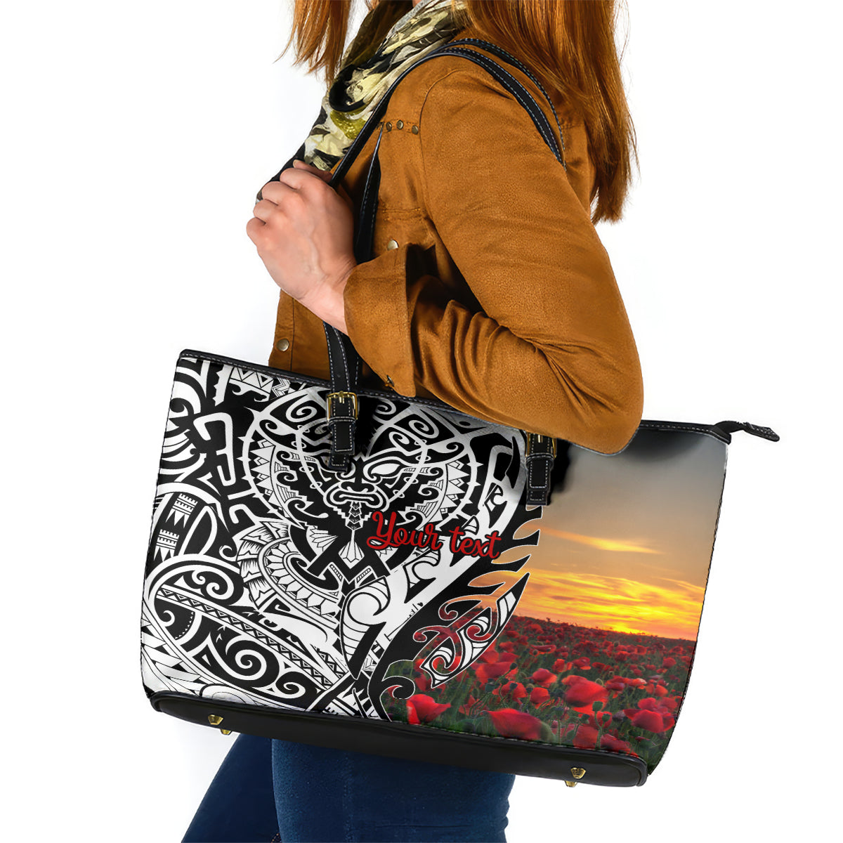 Personalised New Zealand Waitangi and ANZAC day Leather Tote Bag LT9 White - Polynesian Pride