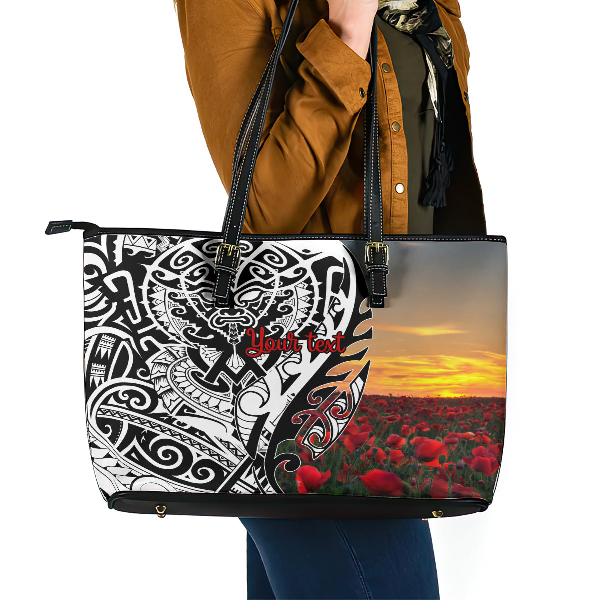 Personalised New Zealand Waitangi and ANZAC day Leather Tote Bag LT9 - Polynesian Pride