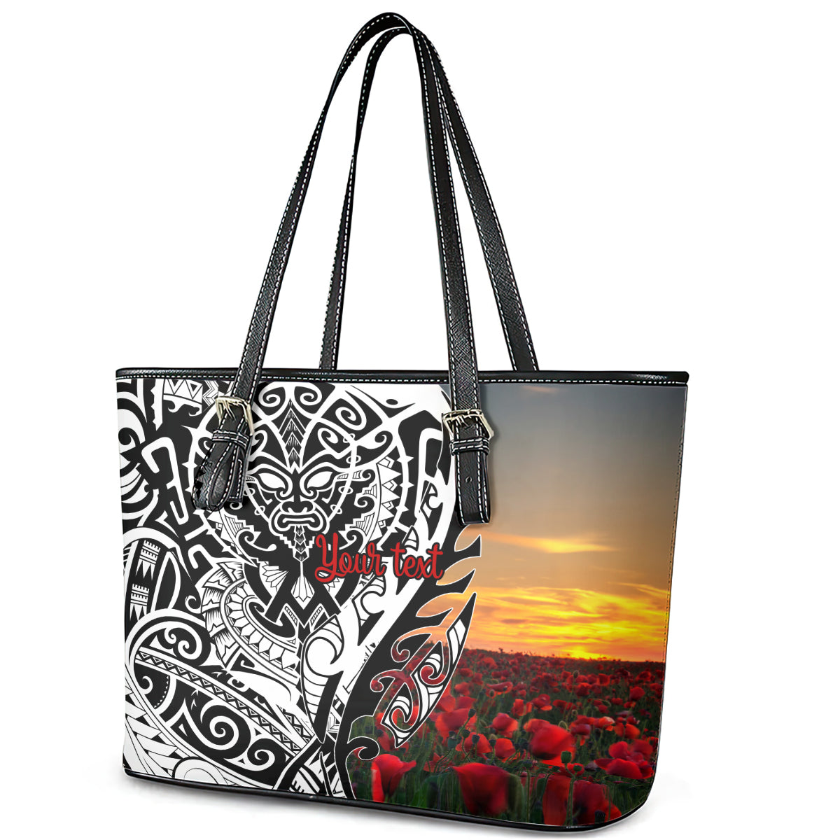 Personalised New Zealand Waitangi and ANZAC day Leather Tote Bag LT9 - Polynesian Pride