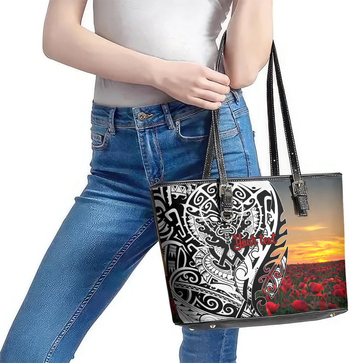 Personalised New Zealand Waitangi and ANZAC day Leather Tote Bag LT9 - Polynesian Pride