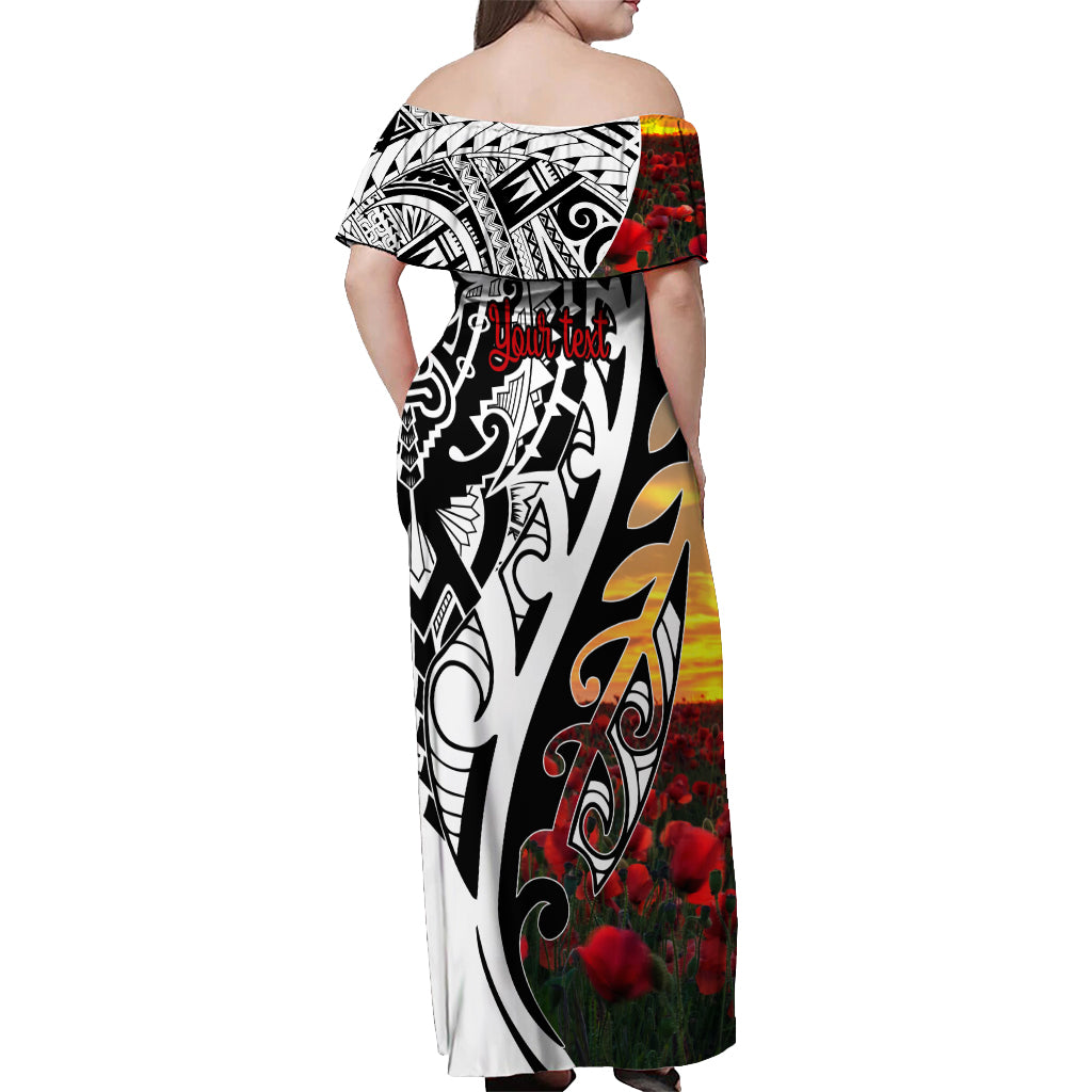 Personalised New Zealand Waitangi and ANZAC day Off Shoulder Maxi Dress LT9 - Polynesian Pride