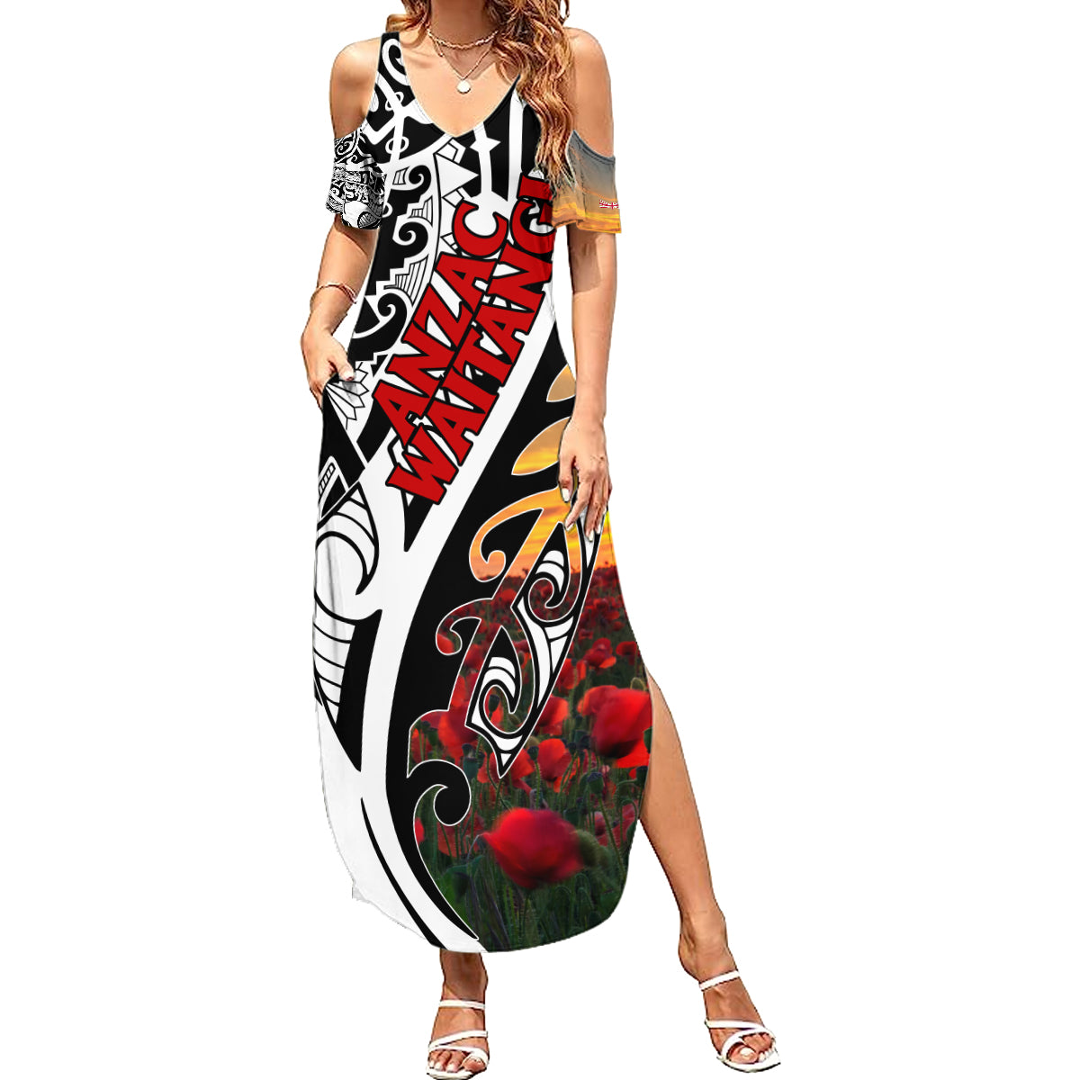 Personalised New Zealand Waitangi and ANZAC day Summer Maxi Dress LT9 Women White - Polynesian Pride