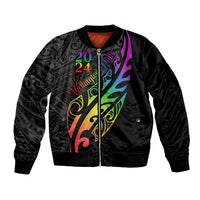 Personalised New Zealand Wellington Pride Bomber Jacket Maori Fern with Pride Flag 2024 LT9 Unisex Black - Polynesian Pride