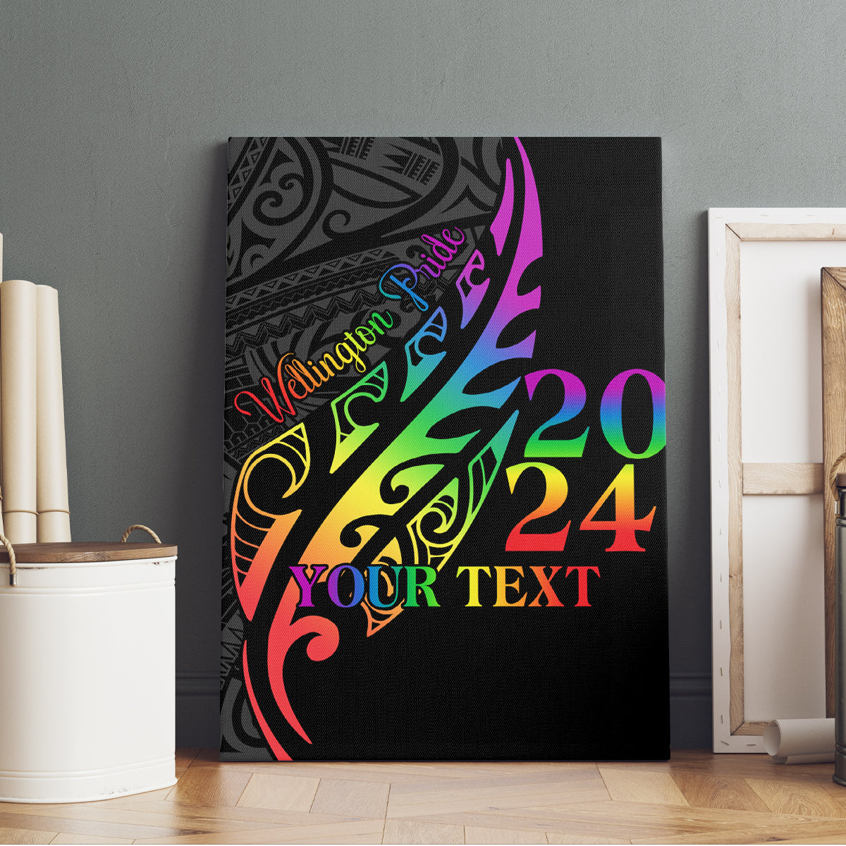Personalised New Zealand Wellington Pride Canvas Wall Art Maori Fern with Pride Flag 2024
