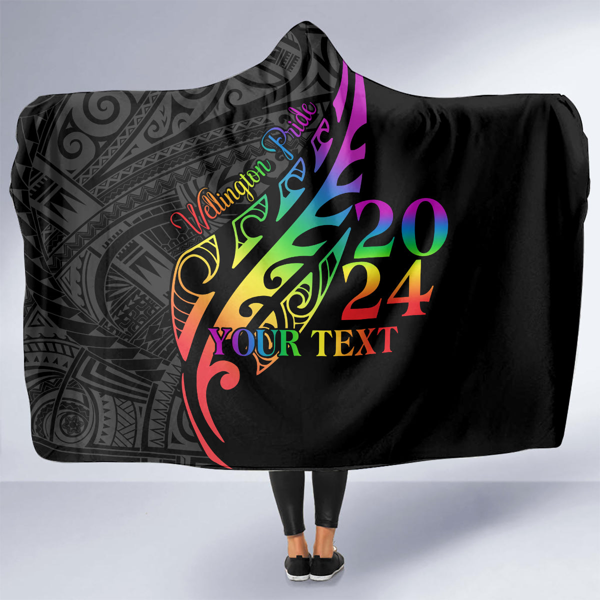 Personalised New Zealand Wellington Pride Hooded Blanket Maori Fern with Pride Flag 2024