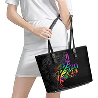 Personalised New Zealand Wellington Pride Leather Tote Bag Maori Fern with Pride Flag 2024 LT9 - Polynesian Pride