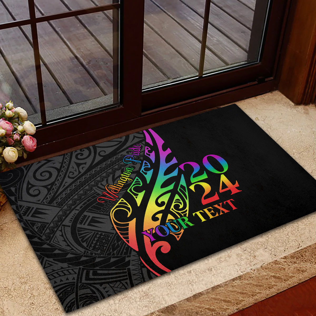 Personalised New Zealand Wellington Pride Rubber Doormat Maori Fern with Pride Flag 2024 LT9 - Polynesian Pride