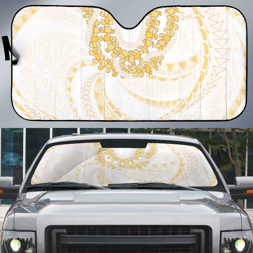 Aloha Lei Onaona Auto Sun Shade Beige Hawaiian Tribal Pattern - Polynesian Pride