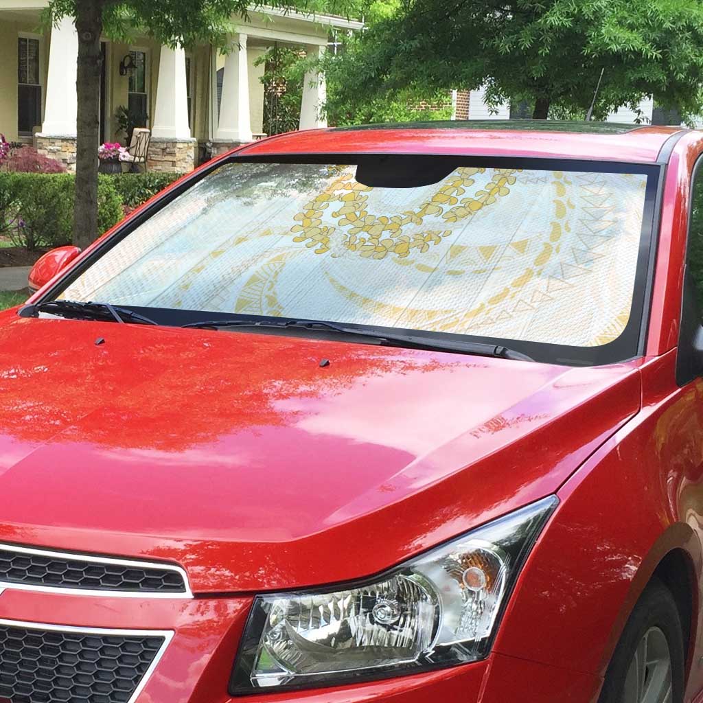 Aloha Lei Onaona Auto Sun Shade Beige Hawaiian Tribal Pattern - Polynesian Pride