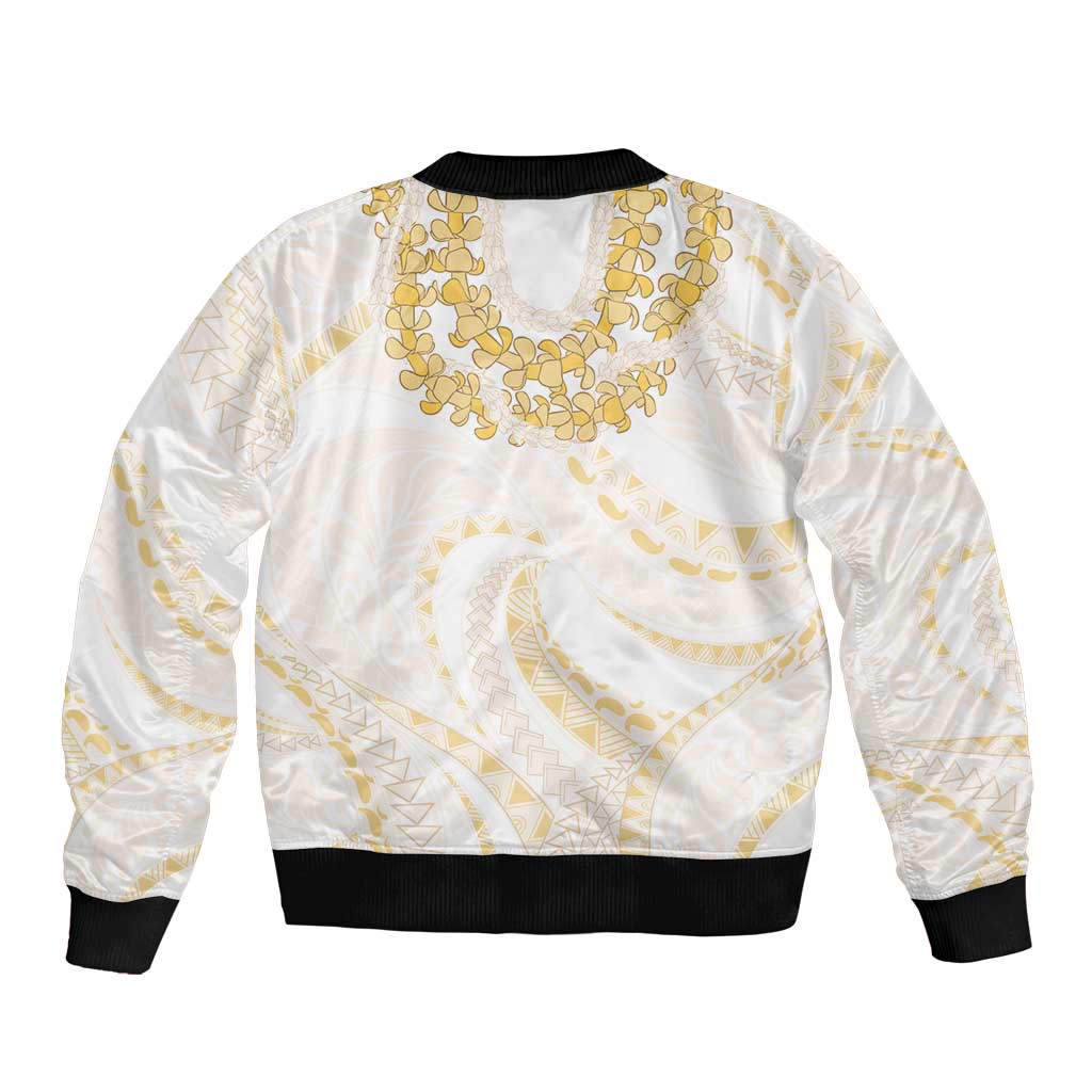 Aloha Lei Onaona Bomber Jacket Beige Hawaiian Tribal Pattern