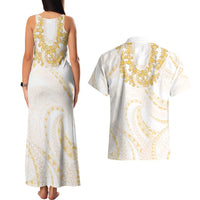 Aloha Lei Onaona Couples Matching Tank Maxi Dress and Hawaiian Shirt Beige Hawaiian Tribal Pattern LT9 - Polynesian Pride