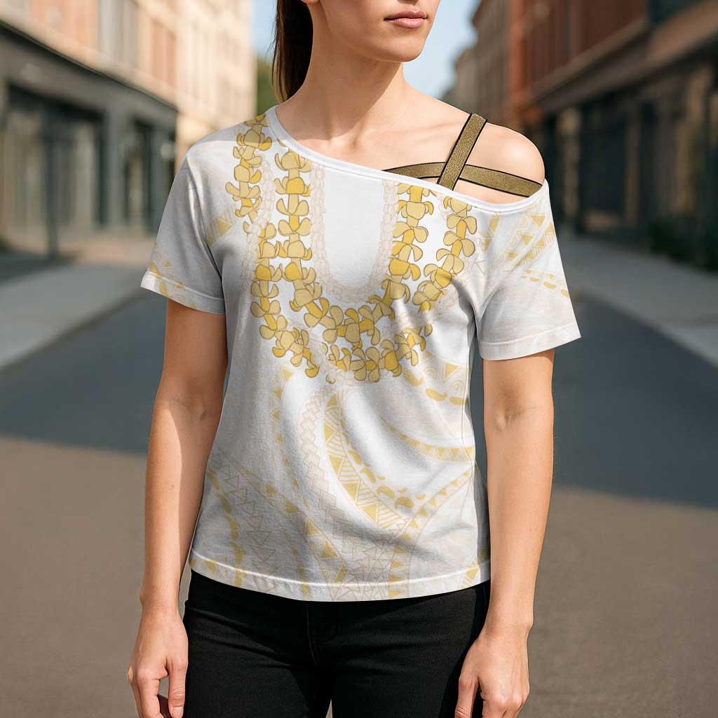 Aloha Lei Onaona Cross Shoulder Shirt Beige Hawaiian Tribal Pattern - Polynesian Pride