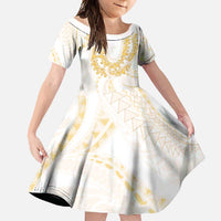 Aloha Lei Onaona Family Matching Long Sleeve Bodycon Dress and Hawaiian Shirt Beige Hawaiian Tribal Pattern LT9 Daughter's Dress Beige - Polynesian Pride