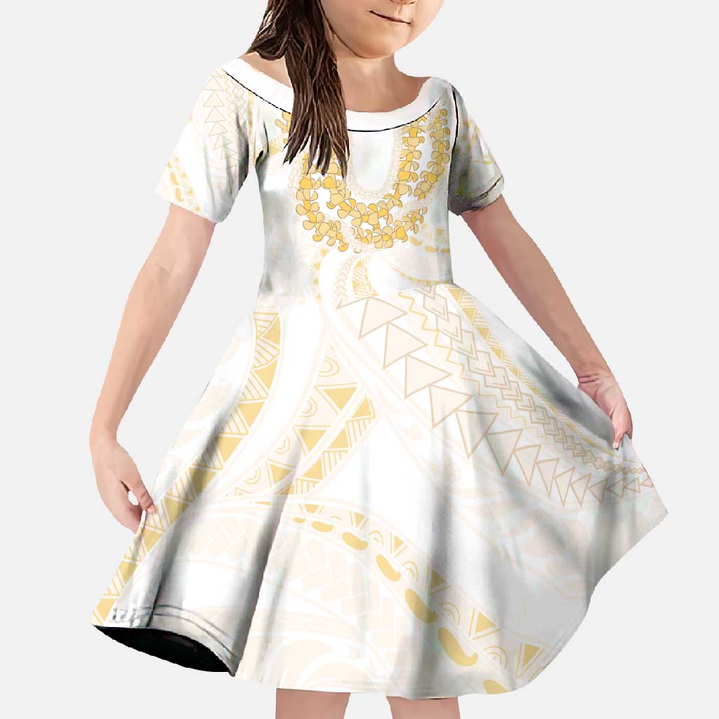 Aloha Lei Onaona Family Matching Mermaid Dress and Hawaiian Shirt Beige Hawaiian Tribal Pattern LT9 Daughter's Dress Beige - Polynesian Pride