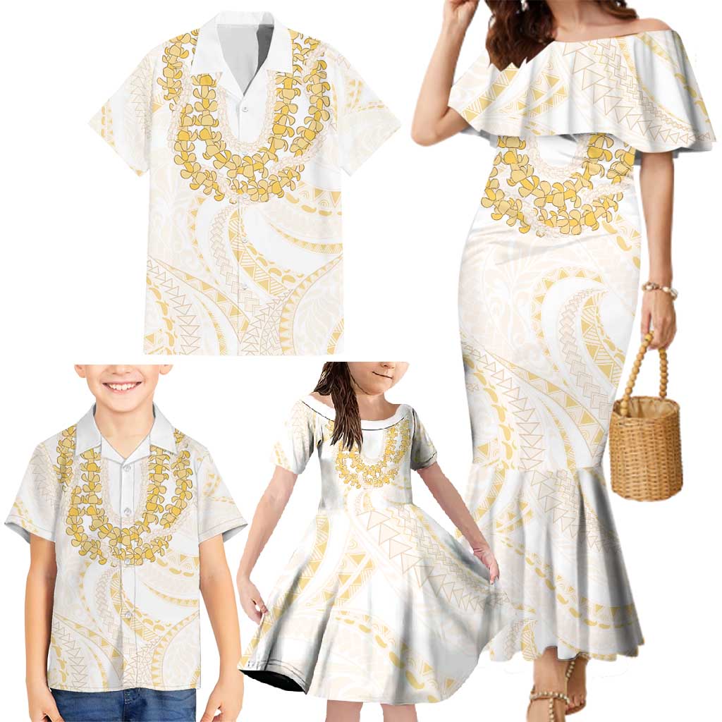 Aloha Lei Onaona Family Matching Mermaid Dress and Hawaiian Shirt Beige Hawaiian Tribal Pattern