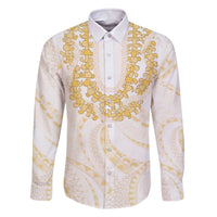 Aloha Lei Onaona Family Matching Off The Shoulder Long Sleeve Dress and Hawaiian Shirt Beige Hawaiian Tribal Pattern