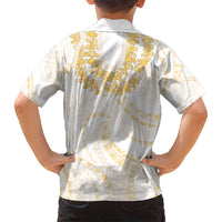 Aloha Lei Onaona Family Matching Off Shoulder Short Dress and Hawaiian Shirt Beige Hawaiian Tribal Pattern