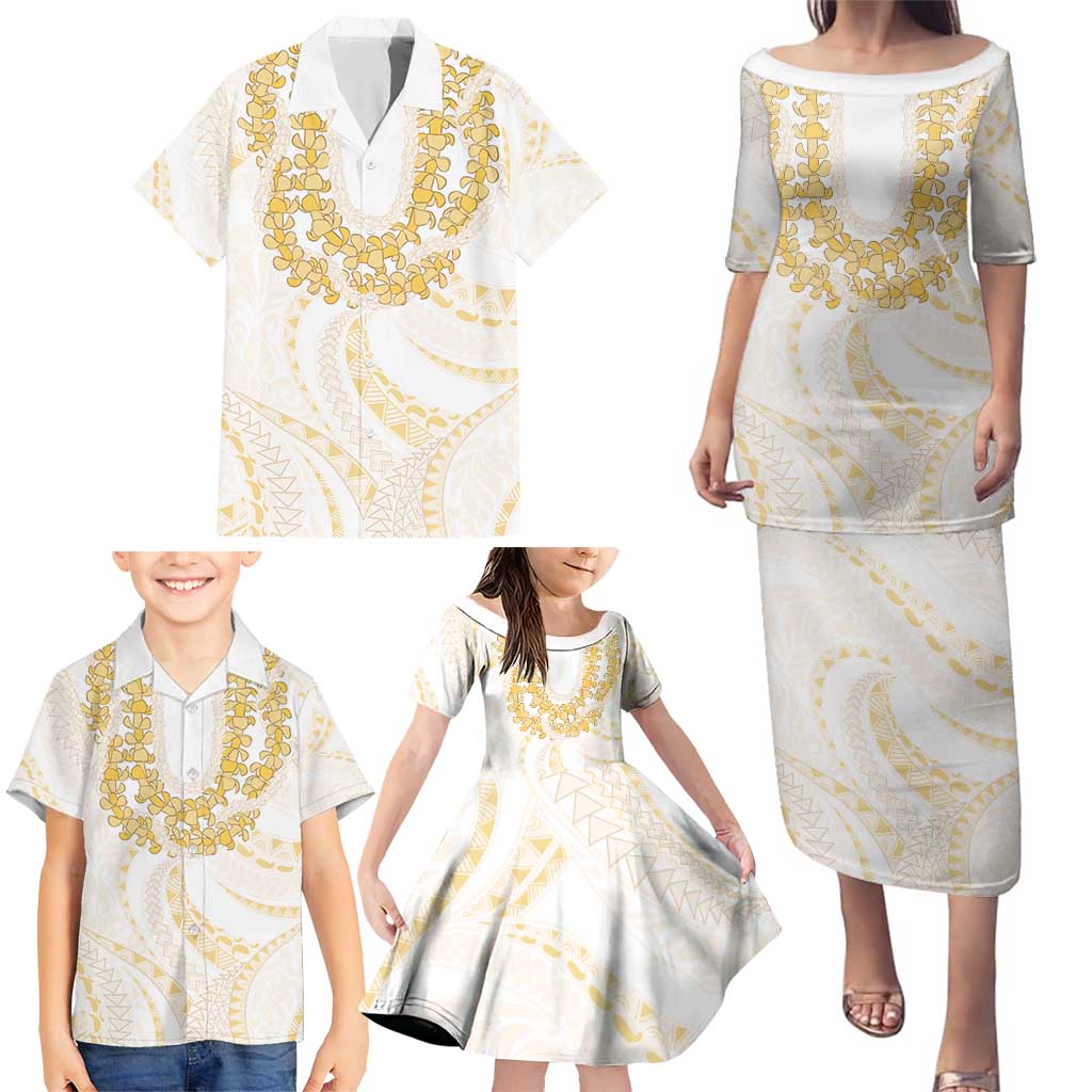 Aloha Lei Onaona Family Matching Puletasi and Hawaiian Shirt Beige Hawaiian Tribal Pattern LT9 - Polynesian Pride