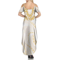 Aloha Lei Onaona Family Matching Summer Maxi Dress and Hawaiian Shirt Beige Hawaiian Tribal Pattern