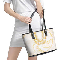 Aloha Lei Onaona Leather Tote Bag Beige Hawaiian Tribal Pattern LT9 - Polynesian Pride
