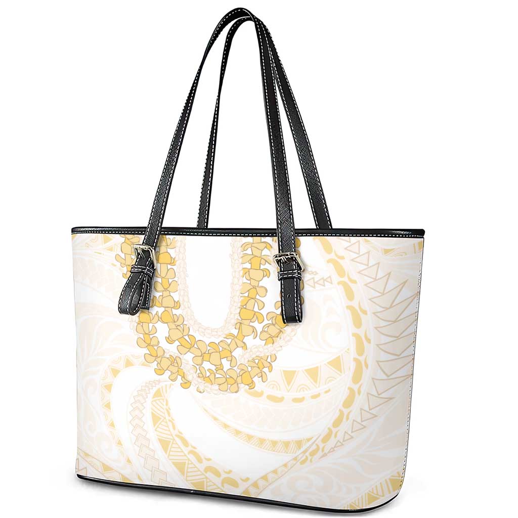 Aloha Lei Onaona Leather Tote Bag Beige Hawaiian Tribal Pattern LT9 - Polynesian Pride