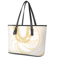 Aloha Lei Onaona Leather Tote Bag Beige Hawaiian Tribal Pattern LT9 - Polynesian Pride