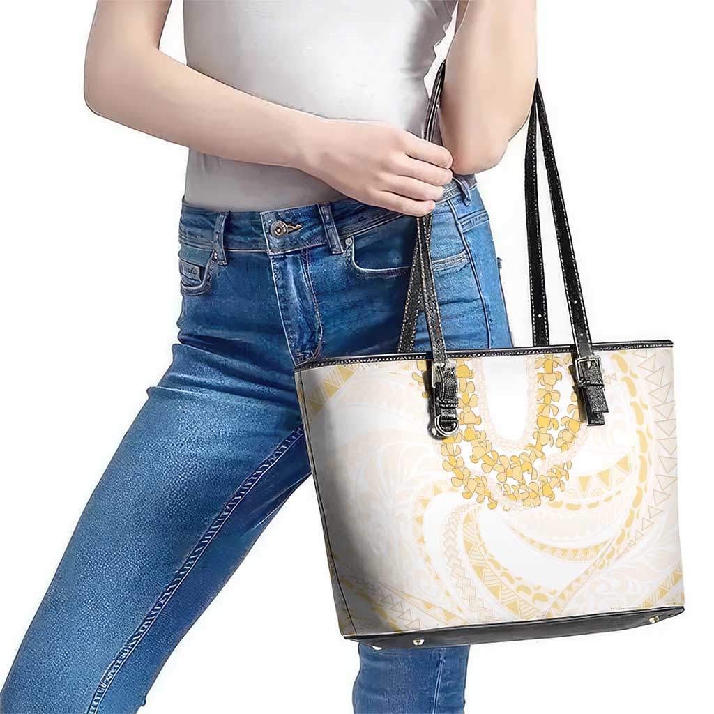 Aloha Lei Onaona Leather Tote Bag Beige Hawaiian Tribal Pattern LT9 - Polynesian Pride