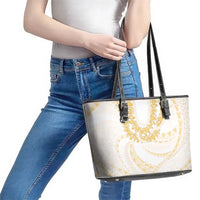 Aloha Lei Onaona Leather Tote Bag Beige Hawaiian Tribal Pattern LT9 - Polynesian Pride