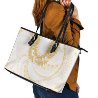 Aloha Lei Onaona Leather Tote Bag Beige Hawaiian Tribal Pattern LT9 - Polynesian Pride